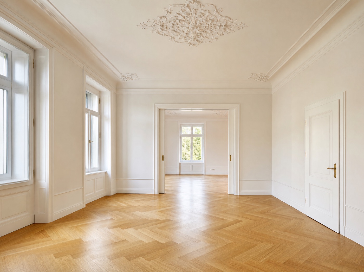 Besenrein übergebener, leerer Altbau-Raum nach der Entrümpelung durch L&B